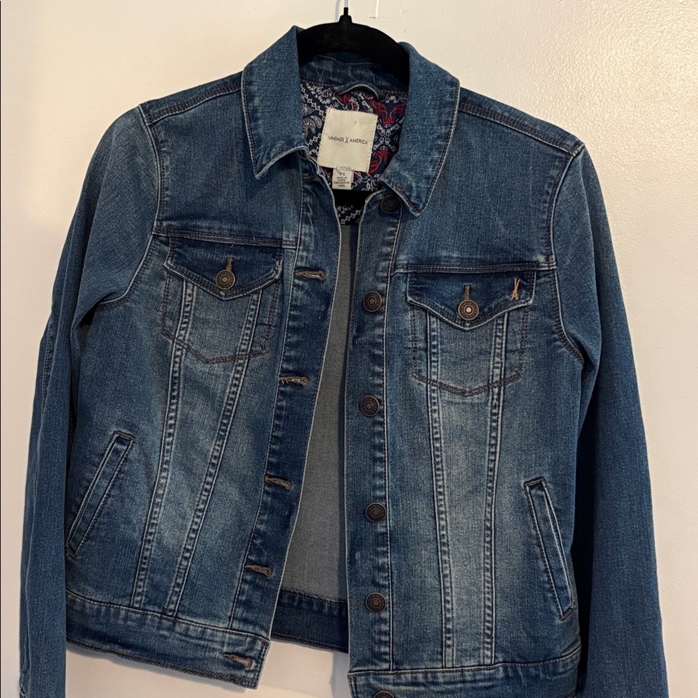 Vintage America Classic Denim Trucker Style Jacket Petite S - Picture 4 of 7